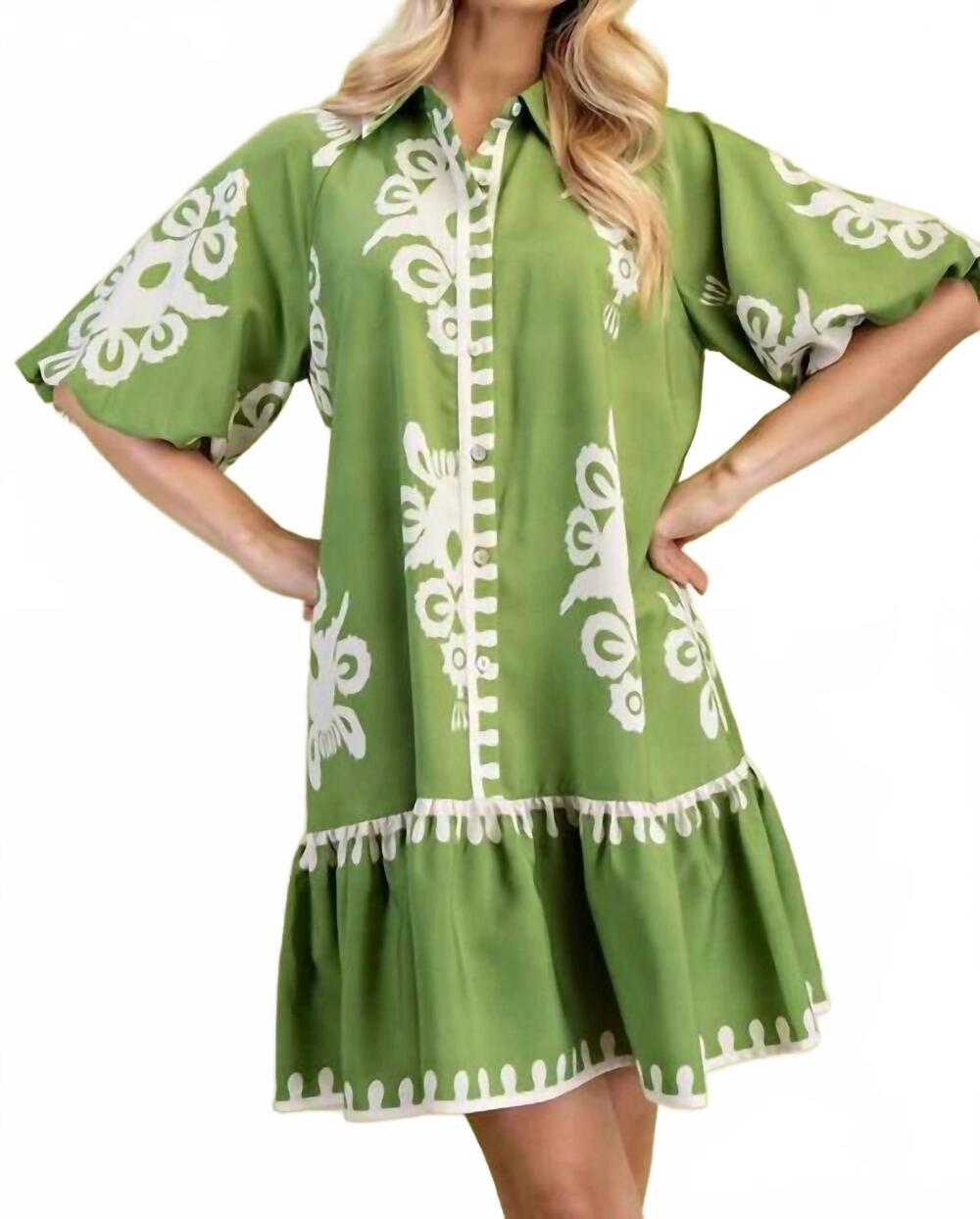 NEW GIGIO bold print mini dress in green